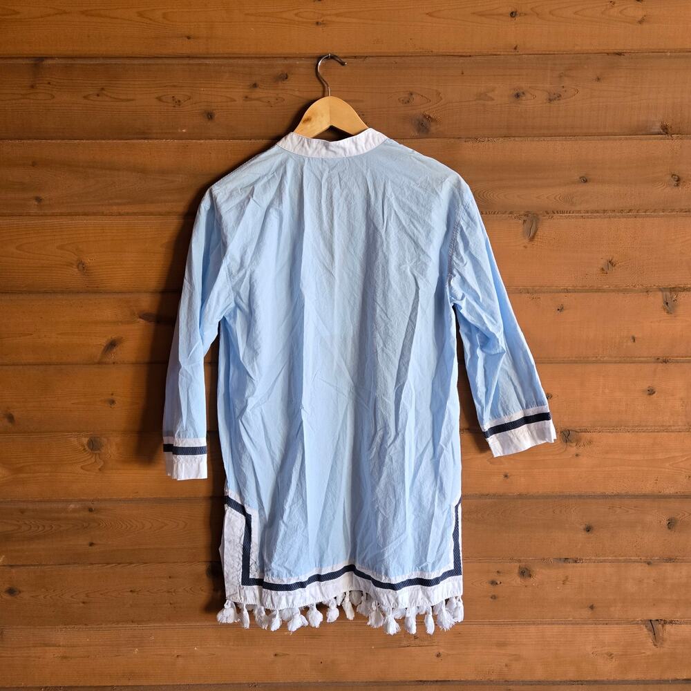 Hermoza Monica Tunic Dress Mini Cover Up Robin Blue White S Vneck Boho Beach Top - Picture 4 of 5